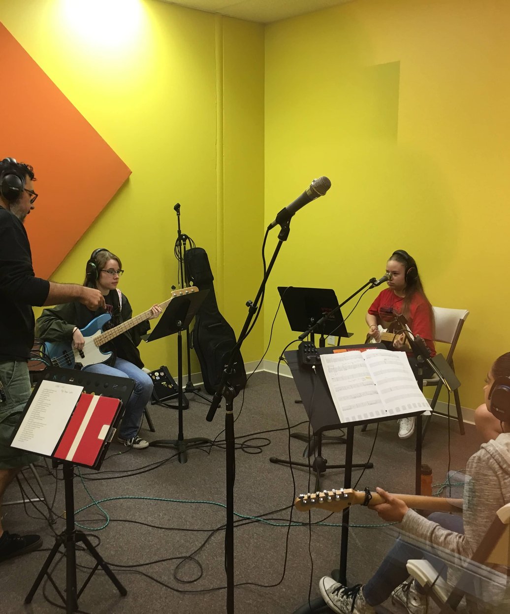 Students rehearsing together in band practice session